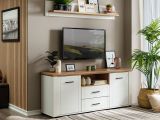 Mobile Porta tv Bianco Marrone Rovere Nodi 2 Cassetti 4 Ripiani 161x41x66.5h cm, 2 Ante - Rotondi