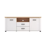 Mobile Porta tv Bianco Marrone Rovere Nodi 2 Cassetti 4 Ripiani 161x41x66.5h cm, 2 Ante - Rotondi