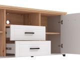 Mobile Porta tv Bianco Marrone Rovere Nodi 2 Cassetti 4 Ripiani 161x41x66.5h cm, 2 Ante - Rotondi