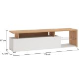 Mobile Porta tv Bianco Marrone Rovere Nodi Cassetti 3 Ripiani 170x41.5x46.5h cm, Un'anta - Induno