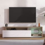Mobile Porta tv Bianco Marrone Rovere Nodi Cassetti 3 Ripiani 170x41.5x46.5h cm, Un'anta - Induno