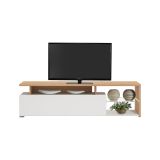Mobile Porta tv Bianco Marrone Rovere Nodi Cassetti 3 Ripiani 170x41.5x46.5h cm, Un'anta - Induno