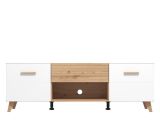 Mobile Porta tv Bianco Marrone Rovere Nodi un Cassetto un Ripiano 147.5x41.5x49h cm, 2 Ante - Morengo