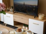 Mobile Porta tv Bianco Marrone Rovere Nodi un Cassetto un Ripiano 147.5x41.5x49h cm, 2 Ante - Morengo