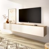 Mobile Porta tv Bianco Marrone Rovere Nodi un Ripiano 2 Ante 35x180x29h cm, 2 Vani - Bigfork