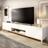 Mobile Porta tv Bianco Marrone Rovere un Cassetto 4 Ripiani 39x197x50h cm, 2 Ante - Yreka