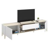 Mobile Porta tv Bianco Marrone Rovere un Cassetto 4 Ripiani 39x197x50h cm, 2 Ante - Yreka