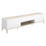 Mobile Porta tv Bianco Marrone Rovere un Cassetto 4 Ripiani 39x197x50h cm, 2 Ante - Yreka