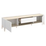 Mobile Porta tv Bianco Marrone Rovere un Cassetto 4 Ripiani 39x197x50h cm, 2 Ante - Yreka