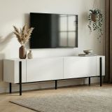 Mobile Porta tv Bianco Nero 2 Ante 4 Vani 180x30x45h cm, Apertura a Ribalta - Noga