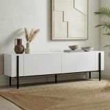 Mobile Porta tv Bianco Nero 2 Ante 4 Vani 180x30x45h cm, Apertura a Ribalta - Noga