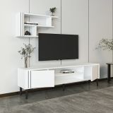 Mobile Porta tv Bianco Nero 3 Ripiani 2 Ante 140x30x45h cm, con Mensola Inclusa - Tusa