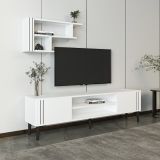 Mobile Porta tv Bianco Nero 3 Ripiani 2 Ante 140x30x45h cm, con Mensola Inclusa - Tusa