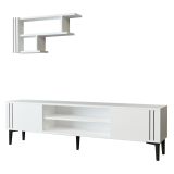 Mobile Porta tv Bianco Nero 3 Ripiani 2 Ante 140x30x45h cm, con Mensola Inclusa - Tusa