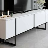 Mobile Porta tv Bianco Nero Cassetti un Ripiano 180x30x50h cm, 2 Ante - Abishia