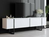 Mobile Porta tv Bianco Nero Cassetti un Ripiano 180x30x50h cm, 2 Ante - Abishia