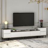 Mobile Porta tv Bianco Nero Marmo 2 Ripiani 5 Ante 260x35x45h cm, con Finiture oro - Cortin