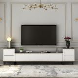 Mobile Porta tv Bianco Nero Marmo 2 Ripiani 5 Ante 260x35x45h cm, con Finiture oro - Cortin