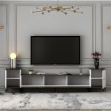 Mobile Porta tv Bianco Nero Marmo 2 Ripiani 5 Ante 260x35x45h cm, con Finiture oro - Cortin