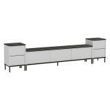 Mobile Porta tv Bianco Nero Marmo 2 Ripiani 5 Ante 260x35x45h cm, con Finiture oro - Cortin