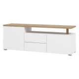 Mobile Porta tv Bianco Opaco Marrone Rovere 2 Cassetti 2 Ripiani 154x40x55.5h cm, Apertura Battente, Scorrevole - Melzo