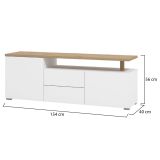 Mobile Porta tv Bianco Opaco Marrone Rovere 2 Cassetti 2 Ripiani 154x40x55.5h cm, Apertura Battente, Scorrevole - Melzo