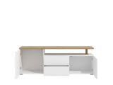 Mobile Porta tv Bianco Opaco Marrone Rovere 2 Cassetti 2 Ripiani 154x40x55.5h cm, Apertura Battente, Scorrevole - Melzo