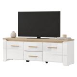 Mobile Porta tv Bianco Opaco Marrone Rovere 2 Cassetti un Ripiano 154x40x50h cm, 2 Ante - Aramo