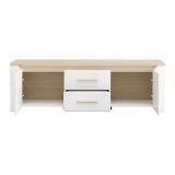 Mobile Porta tv Bianco Opaco Marrone Rovere 2 Cassetti un Ripiano 154x40x50h cm, 2 Ante - Aramo