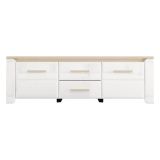Mobile Porta tv Bianco Opaco Marrone Rovere 2 Cassetti un Ripiano 154x40x50h cm, 2 Ante - Aramo