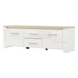 Mobile Porta tv Bianco Opaco Marrone Rovere 2 Cassetti un Ripiano 154x40x50h cm, 2 Ante - Aramo