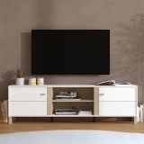 Mobile Porta tv Bianco Opaco Marrone Rovere 2 Ripiani 4 Vani 176x40x52h cm, 2 Ante - Dragoni