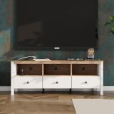 Mobile Porta tv Bianco Opaco Marrone Rovere 3 Cassetti 4 Ripiani 143x40x54h cm, con Piedini - Tiarno