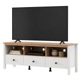 Mobile Porta tv Bianco Opaco Marrone Rovere 3 Cassetti 4 Ripiani 143x40x54h cm, con Piedini - Tiarno