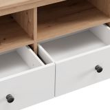 Mobile Porta tv Bianco Opaco Marrone Rovere 3 Cassetti 4 Ripiani 143x40x54h cm, con Piedini - Tiarno