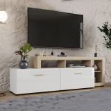 Mobile Porta tv Bianco Opaco Marrone Rovere 5 Ripiani 2 Ante 189x42x61h cm, con Piedini - Casola