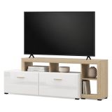 Mobile Porta tv Bianco Opaco Marrone Rovere 5 Ripiani 2 Ante 189x42x61h cm, con Piedini - Casola