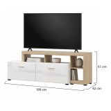 Mobile Porta tv Bianco Opaco Marrone Rovere 5 Ripiani 2 Ante 189x42x61h cm, con Piedini - Casola