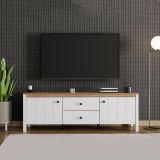 Mobile Porta tv Bianco Opaco Marrone Rovere un Cassetto un Ripiano 163x40x53h cm, 2 Ante - Zavatt