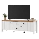 Mobile Porta tv Bianco Opaco Marrone Rovere un Cassetto un Ripiano 163x40x53h cm, 2 Ante - Zavatt