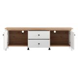 Mobile Porta tv Bianco Opaco Marrone Rovere un Cassetto un Ripiano 163x40x53h cm, 2 Ante - Zavatt