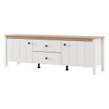 Mobile Porta tv Bianco Opaco Marrone Rovere un Cassetto un Ripiano 163x40x53h cm, 2 Ante - Zavatt