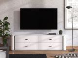 Mobile Porta tv Bianco Opaco Nero 4 Cassetti un Ripiano 176.5x40x52h cm, Apertura Scorrevole - Terenzo