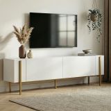 Mobile Porta tv Bianco oro 2 Ante 4 Vani 180x30x45h cm, Apertura a Ribalta - Noga