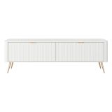 Mobile Porta tv Bianco oro 2 Ripiani 2 Ante 163x38x51h cm, Ante Effetto Rigato con Piedini - Kalase