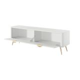 Mobile Porta tv Bianco oro 2 Ripiani 2 Ante 163x38x51h cm, Ante Effetto Rigato con Piedini - Kalase