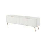 Mobile Porta tv Bianco oro 2 Ripiani 2 Ante 163x38x51h cm, Ante Effetto Rigato con Piedini - Kalase