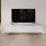 Mobile Porta tv Bianco oro 2 Ripiani 2 Ante 200x38x51h cm, Ante Effetto Rigato con Piedini - Kala