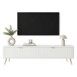 Mobile Porta tv Bianco oro 2 Ripiani 2 Ante 200x38x51h cm, Ante Effetto Rigato con Piedini - Kala