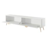 Mobile Porta tv Bianco oro 2 Ripiani 2 Ante 200x38x51h cm, Ante Effetto Rigato con Piedini - Kala